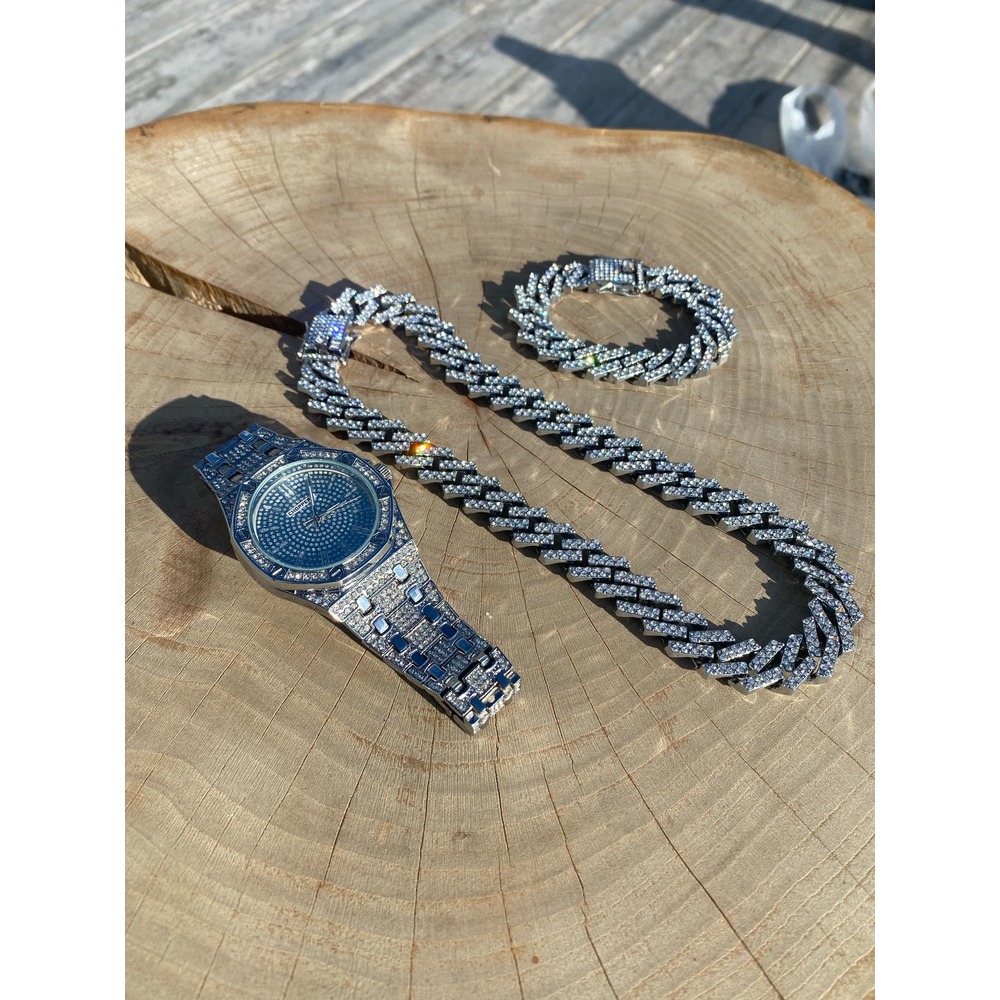 Cuban Chain Silver Set